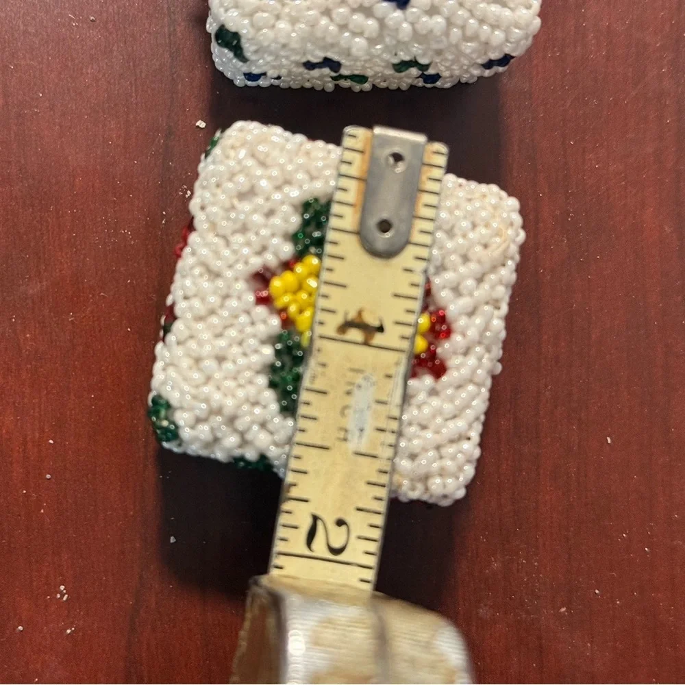 Pair of VTG Handmade Seed Pearl Beaded Boxes Handcrafted Indian Trinket Boxes